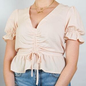 Topshop peach puff sleeve blouse